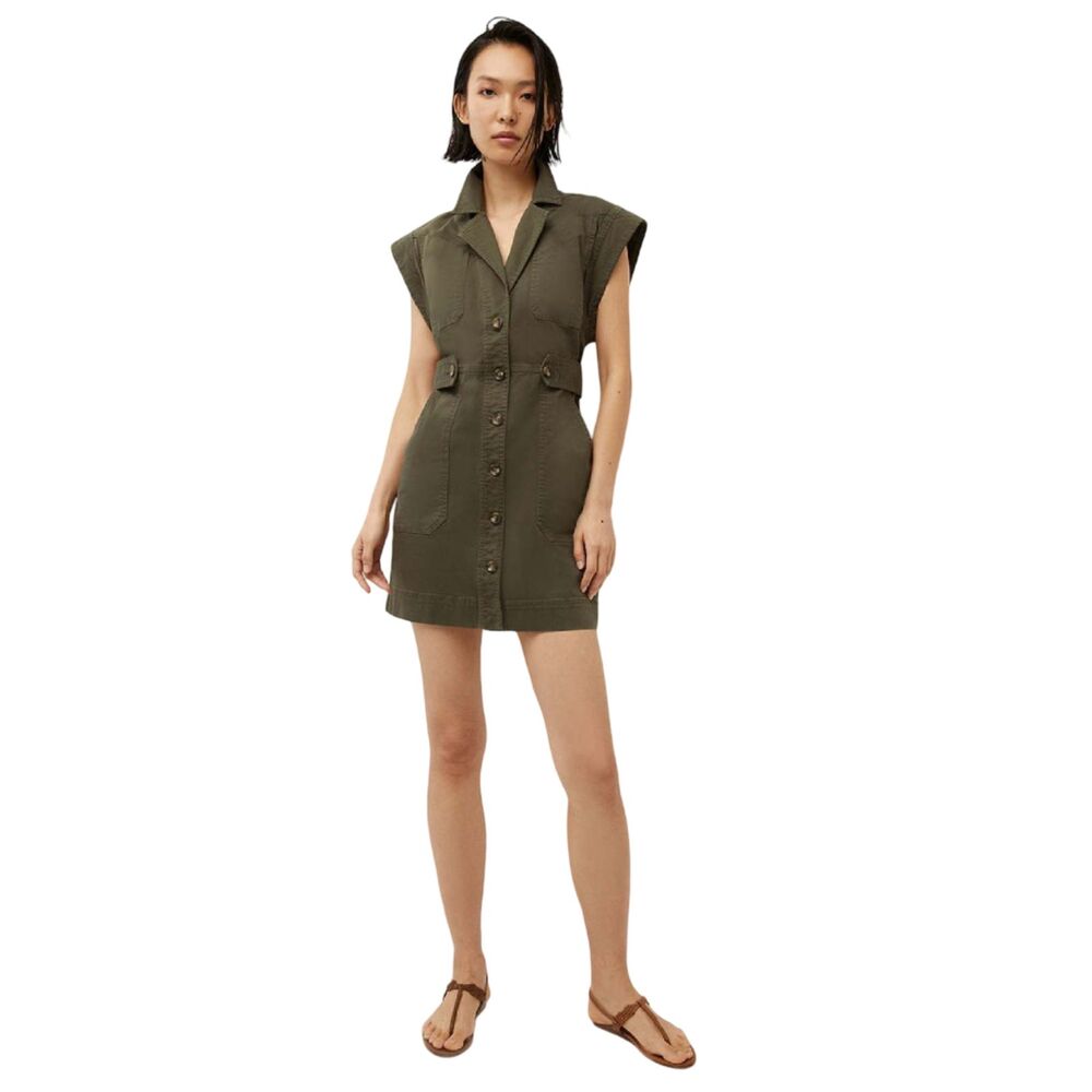 Veronica Beard Olive Green Sleeveless Button-Front Mini Dress
